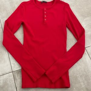 Zara Red long Sleeve t shirt. Solid Ted. Size L